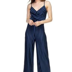 NWT - Dressy Twist Top Jumpsuit Blue Black Stripes